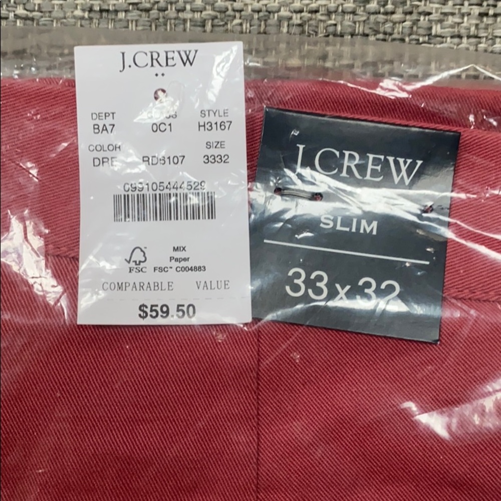 NWT, J.Crew Men’s Slim, Flex Red Khaki Pant 33/32 - Picture 6 of 6